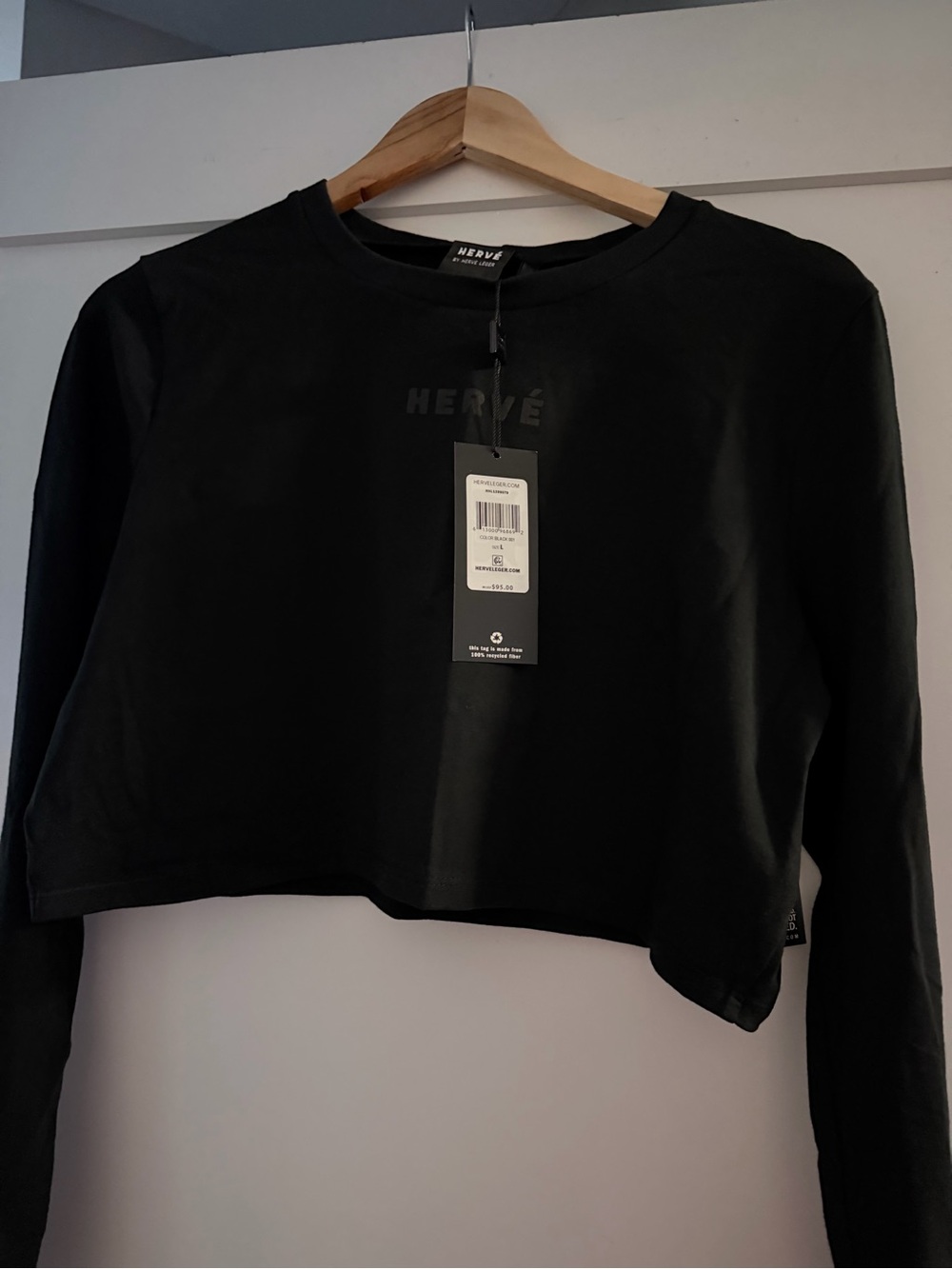 Hervé Léger Black Cropped Long-Sleeve Logo Tee
